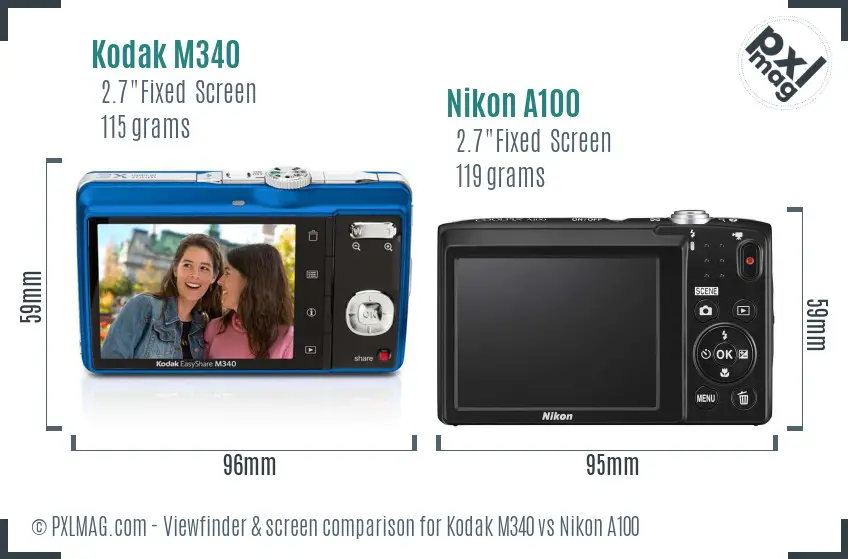 Kodak M340 vs Nikon A100 Screen and Viewfinder comparison