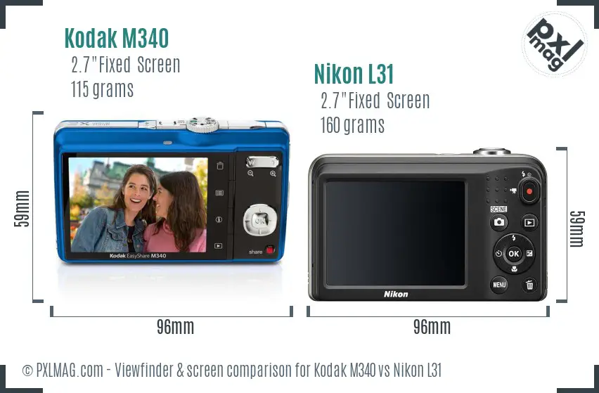 Kodak M340 vs Nikon L31 Screen and Viewfinder comparison