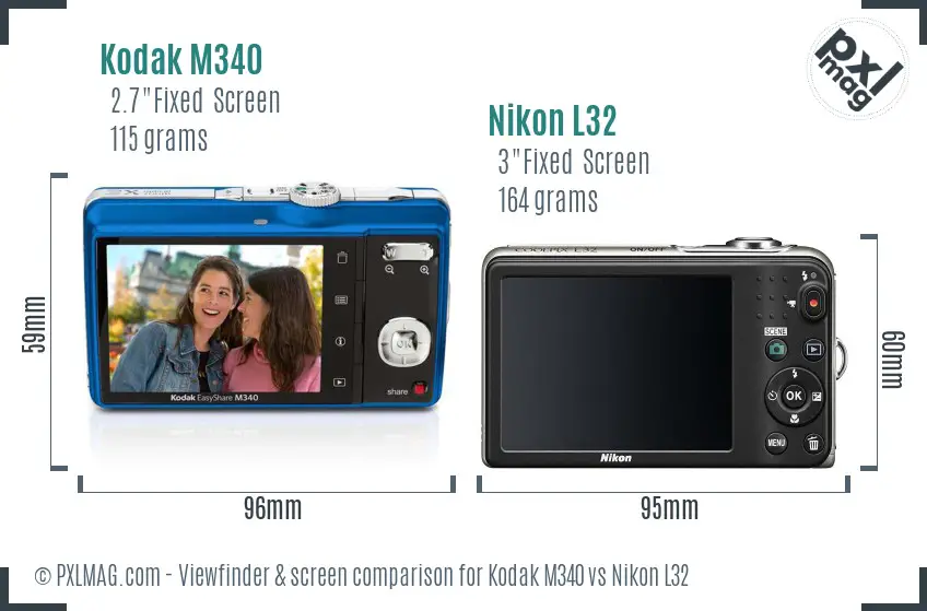 Kodak M340 vs Nikon L32 Screen and Viewfinder comparison