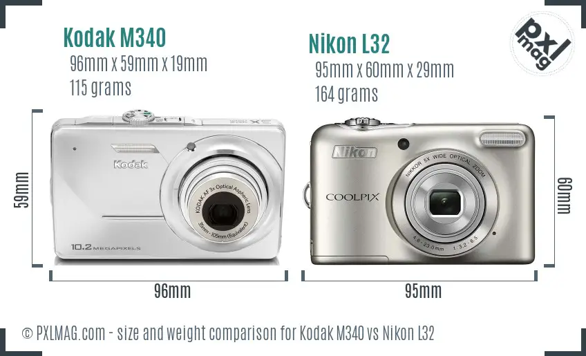 Kodak M340 vs Nikon L32 size comparison