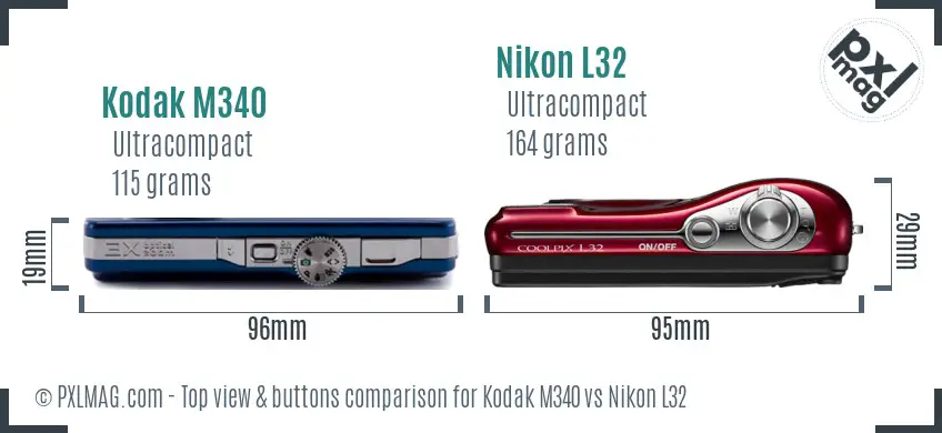 Kodak M340 vs Nikon L32 top view buttons comparison