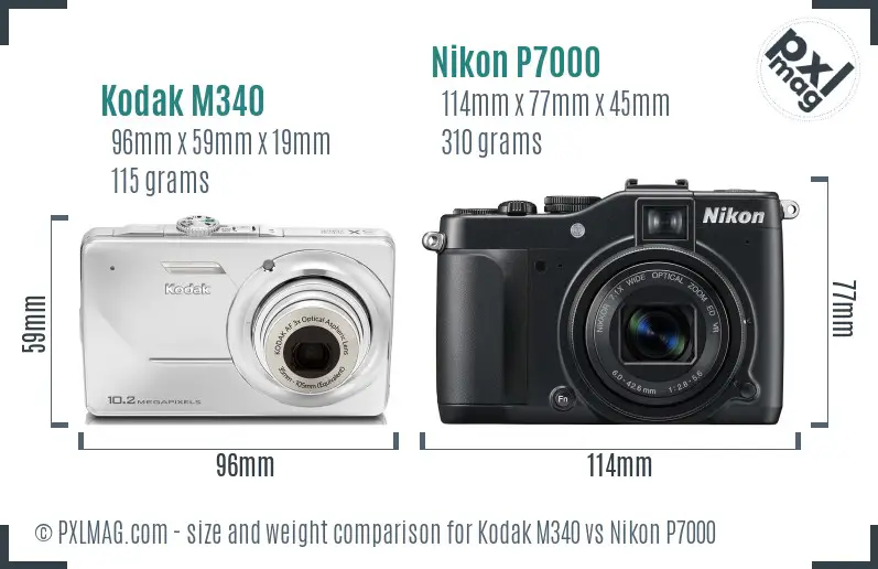 Kodak M340 vs Nikon P7000 size comparison