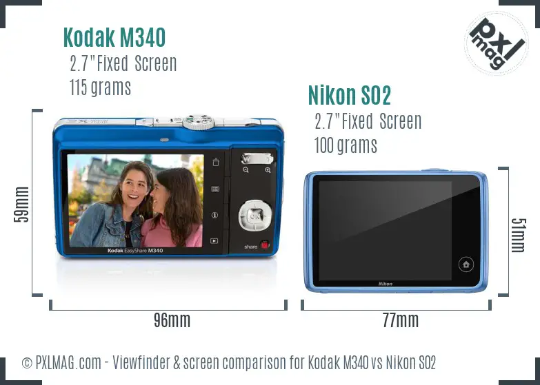 Kodak M340 vs Nikon S02 Screen and Viewfinder comparison Kodak M340 vs Nikon S02 Screen and Viewfinder comparison