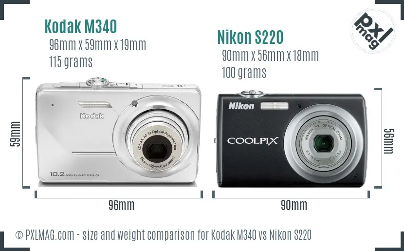 Kodak M340 vs Nikon S220 size comparison
