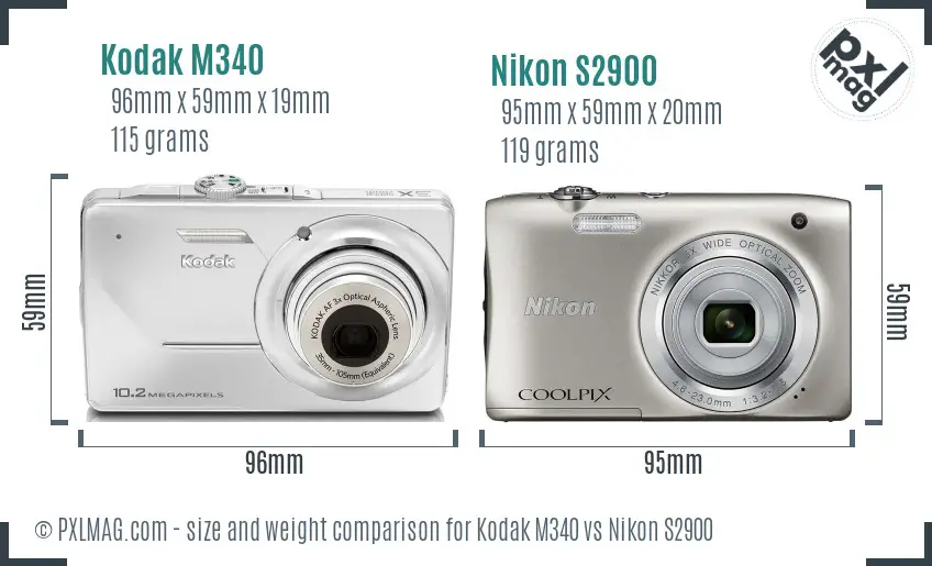 Kodak M340 vs Nikon S2900 size comparison