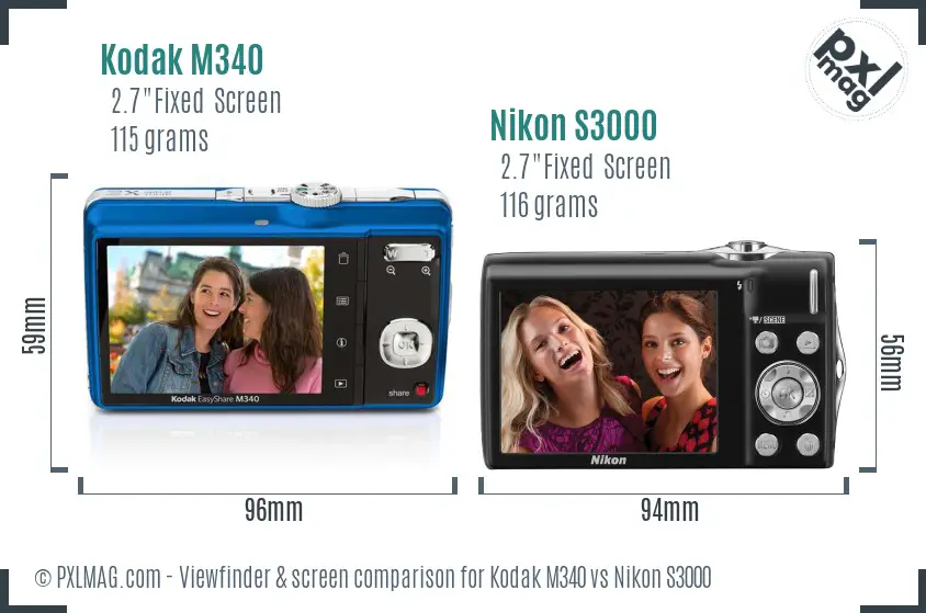 Kodak M340 vs Nikon S3000 Screen and Viewfinder comparison Kodak M340 vs Nikon S3000 Screen and Viewfinder comparison