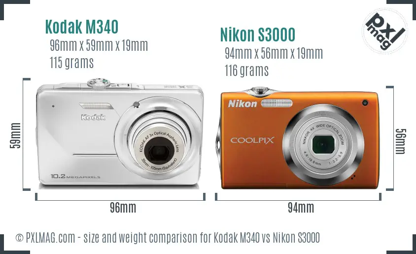 Kodak M340 vs Nikon S3000 size comparison Kodak M340 vs Nikon S3000 size comparison
