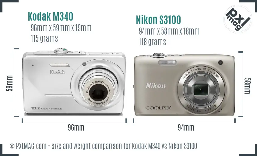 Kodak M340 vs Nikon S3100 size comparison