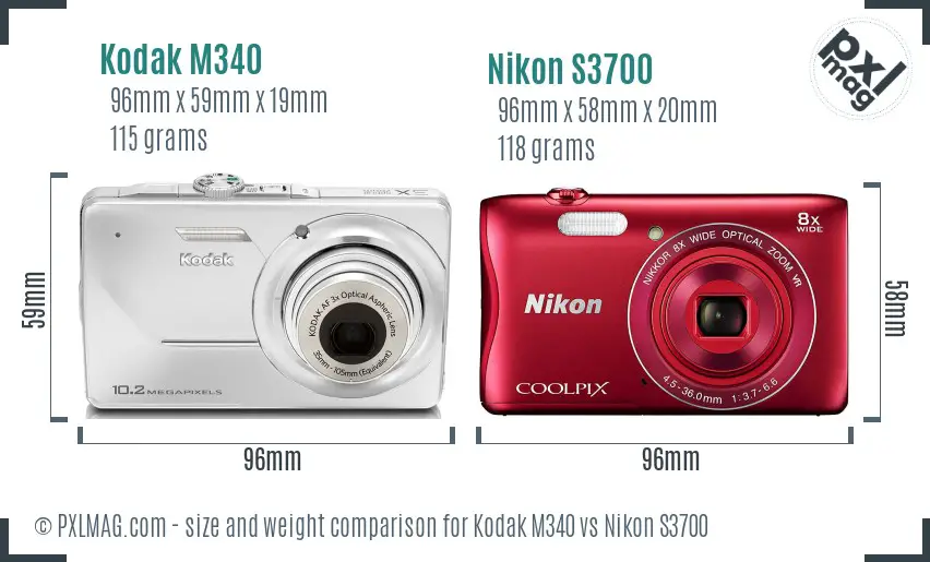 Kodak M340 vs Nikon S3700 size comparison Kodak M340 vs Nikon S3700 size comparison
