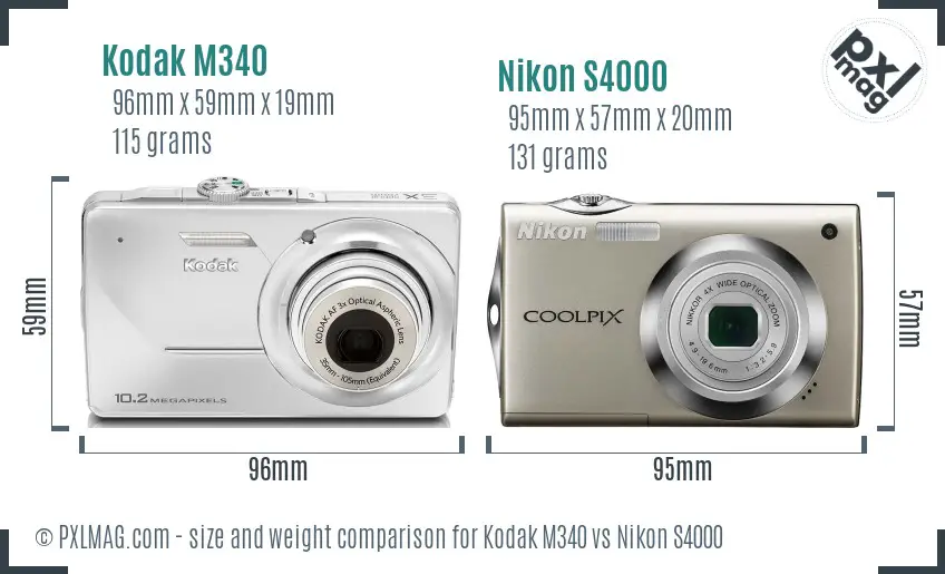 Kodak M340 vs Nikon S4000 size comparison