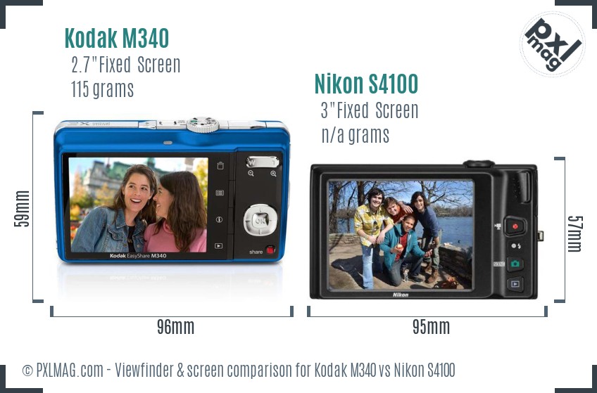 Kodak M340 vs Nikon S4100 Screen and Viewfinder comparison