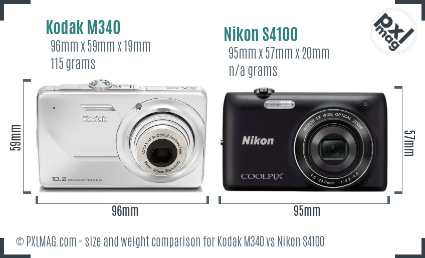 Kodak M340 vs Nikon S4100 size comparison Kodak M340 vs Nikon S4100 size comparison