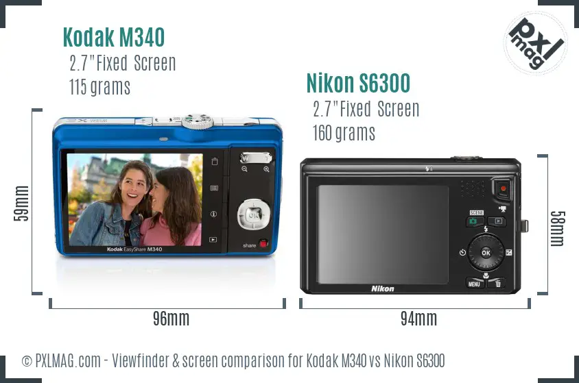 Kodak M340 vs Nikon S6300 Screen and Viewfinder comparison