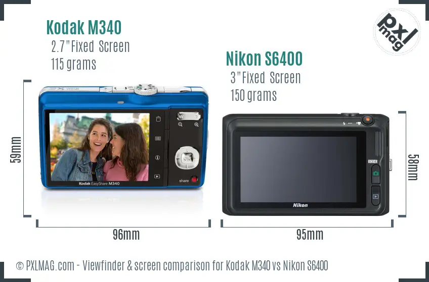 Kodak M340 vs Nikon S6400 Screen and Viewfinder comparison