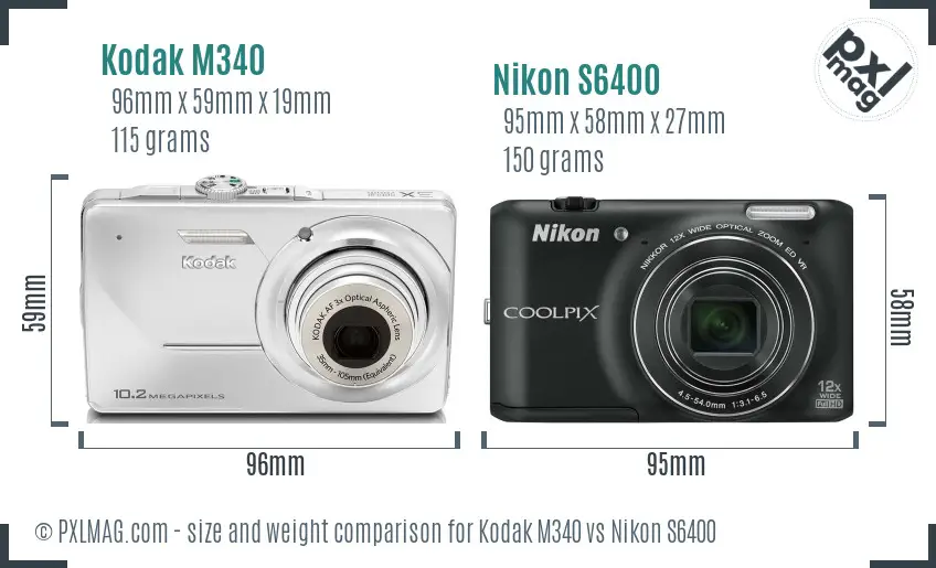 Kodak M340 vs Nikon S6400 size comparison