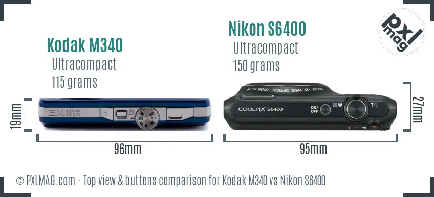 Kodak M340 vs Nikon S6400 top view buttons comparison