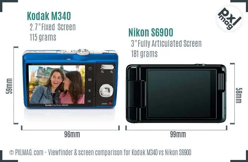 Kodak M340 vs Nikon S6900 Screen and Viewfinder comparison