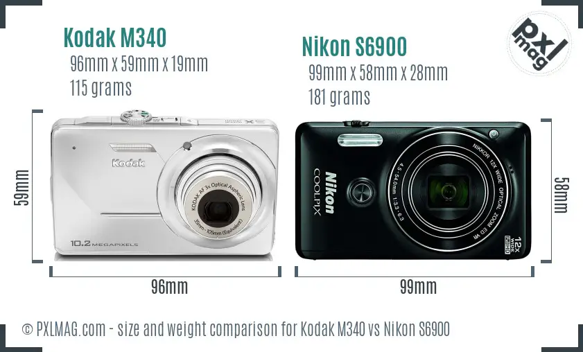 Kodak M340 vs Nikon S6900 size comparison