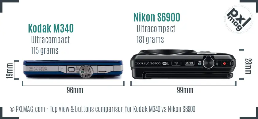 Kodak M340 vs Nikon S6900 top view buttons comparison
