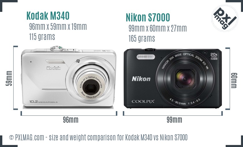 Kodak M340 vs Nikon S7000 size comparison