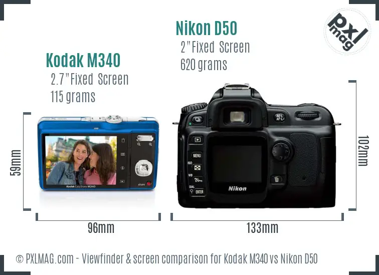 Kodak M340 vs Nikon D50 Screen and Viewfinder comparison