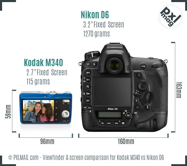 Kodak M340 vs Nikon D6 Screen and Viewfinder comparison