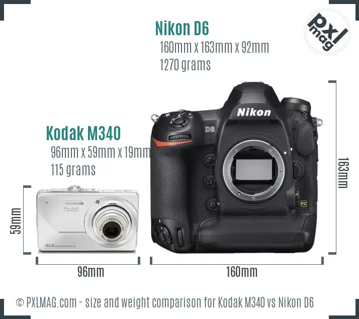 Kodak M340 vs Nikon D6 size comparison