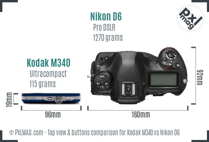 Kodak M340 vs Nikon D6 top view buttons comparison