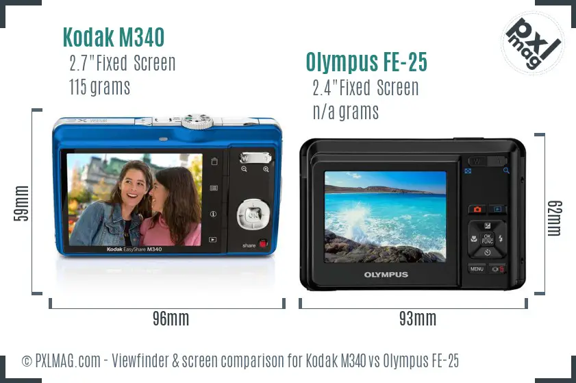 Kodak M340 vs Olympus FE-25 Screen and Viewfinder comparison