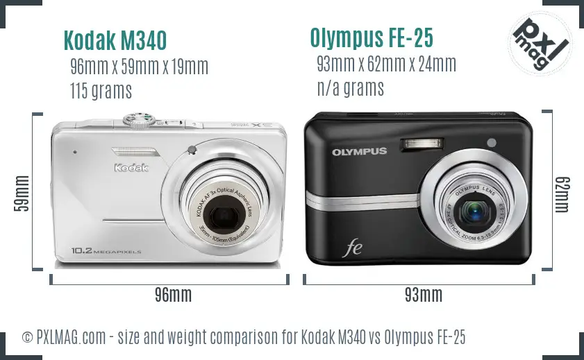 Kodak M340 vs Olympus FE-25 size comparison