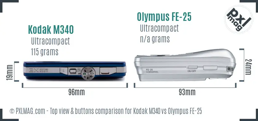 Kodak M340 vs Olympus FE-25 top view buttons comparison