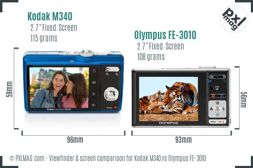 Kodak M340 vs Olympus FE-3010 Screen and Viewfinder comparison
