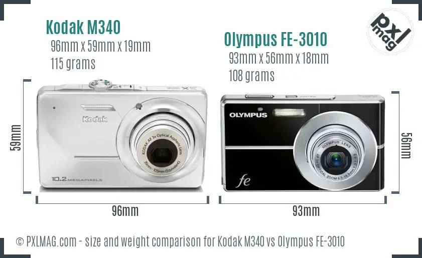 Kodak M340 vs Olympus FE-3010 size comparison