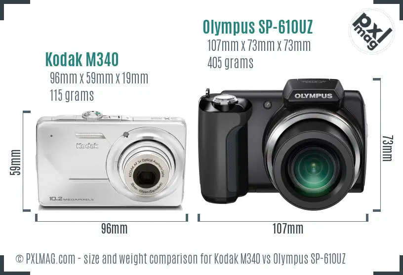 Kodak M340 vs Olympus SP-610UZ size comparison