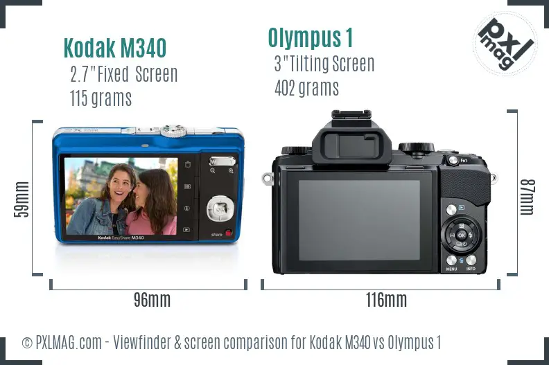 Kodak M340 vs Olympus 1 Screen and Viewfinder comparison
