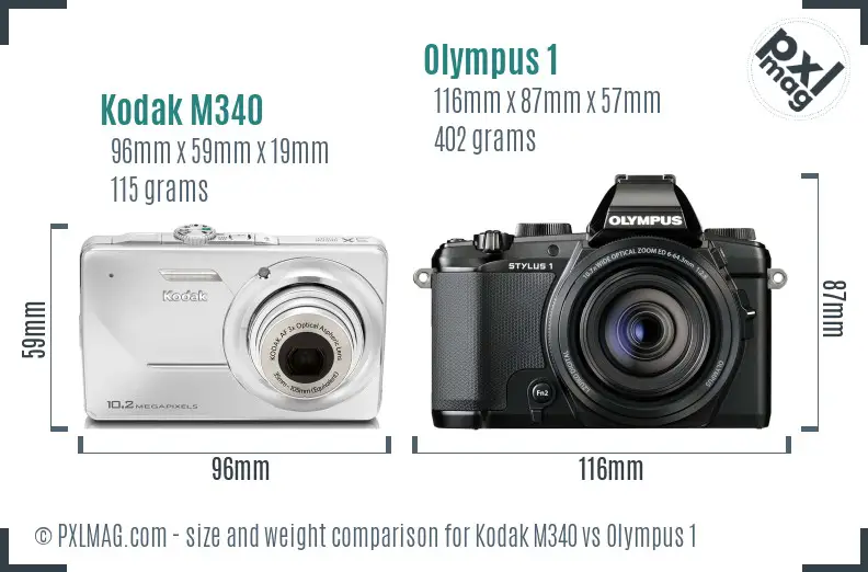 Kodak M340 vs Olympus 1 size comparison