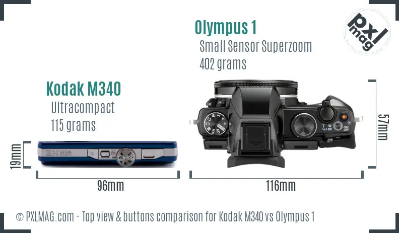 Kodak M340 vs Olympus 1 top view buttons comparison