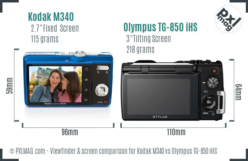 Kodak M340 vs Olympus TG-850 iHS Screen and Viewfinder comparison