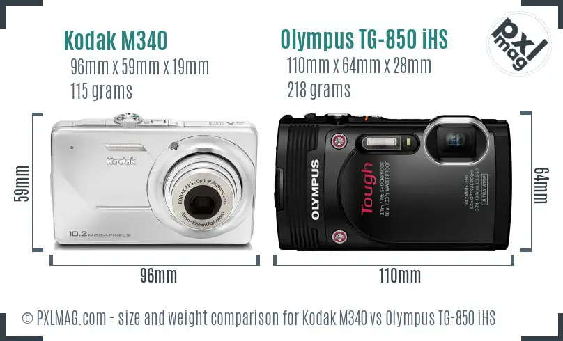 Kodak M340 vs Olympus TG-850 iHS size comparison