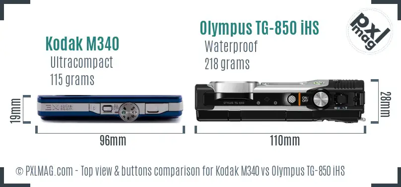 Kodak M340 vs Olympus TG-850 iHS top view buttons comparison