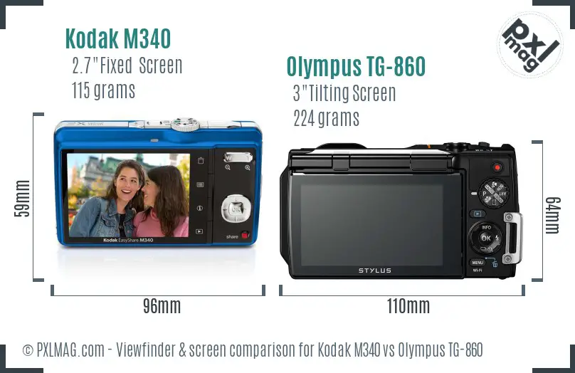 Kodak M340 vs Olympus TG-860 Screen and Viewfinder comparison