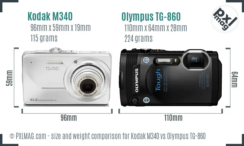 Kodak M340 vs Olympus TG-860 size comparison