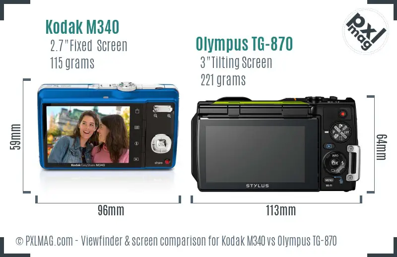 Kodak M340 vs Olympus TG-870 Screen and Viewfinder comparison