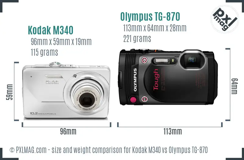 Kodak M340 vs Olympus TG-870 size comparison