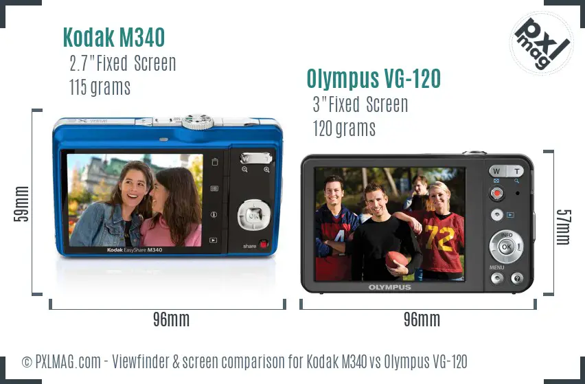 Kodak M340 vs Olympus VG-120 Screen and Viewfinder comparison