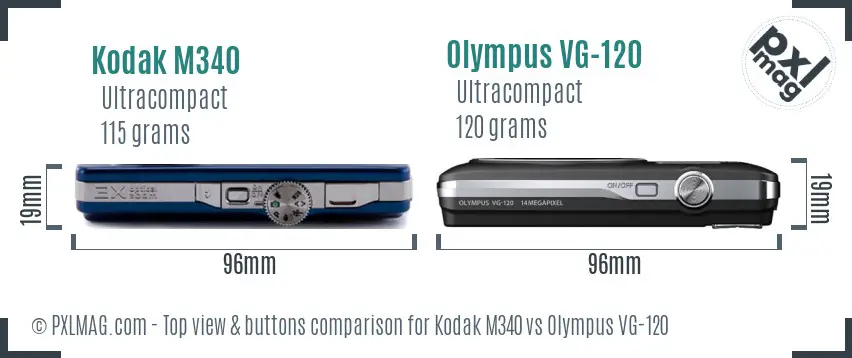 Kodak M340 vs Olympus VG-120 top view buttons comparison