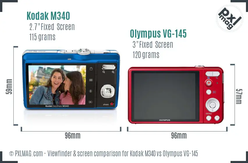 Kodak M340 vs Olympus VG-145 Screen and Viewfinder comparison