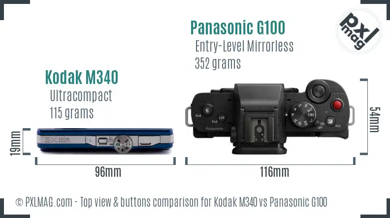 Kodak M340 vs Panasonic G100 top view buttons comparison