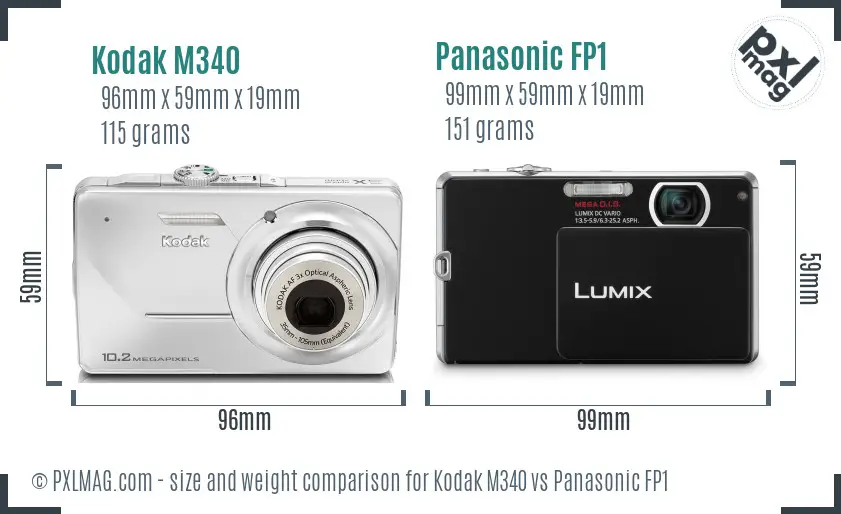 Kodak M340 vs Panasonic FP1 size comparison