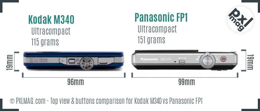 Kodak M340 vs Panasonic FP1 top view buttons comparison
